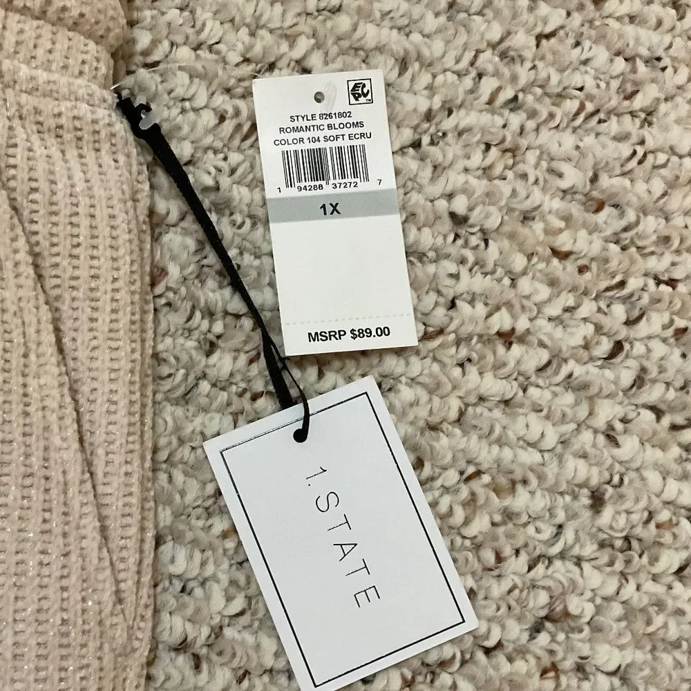 1.STATE Plus Tassel Tie Pocketed Jogger Pants Off White Cream Size 1X NWT